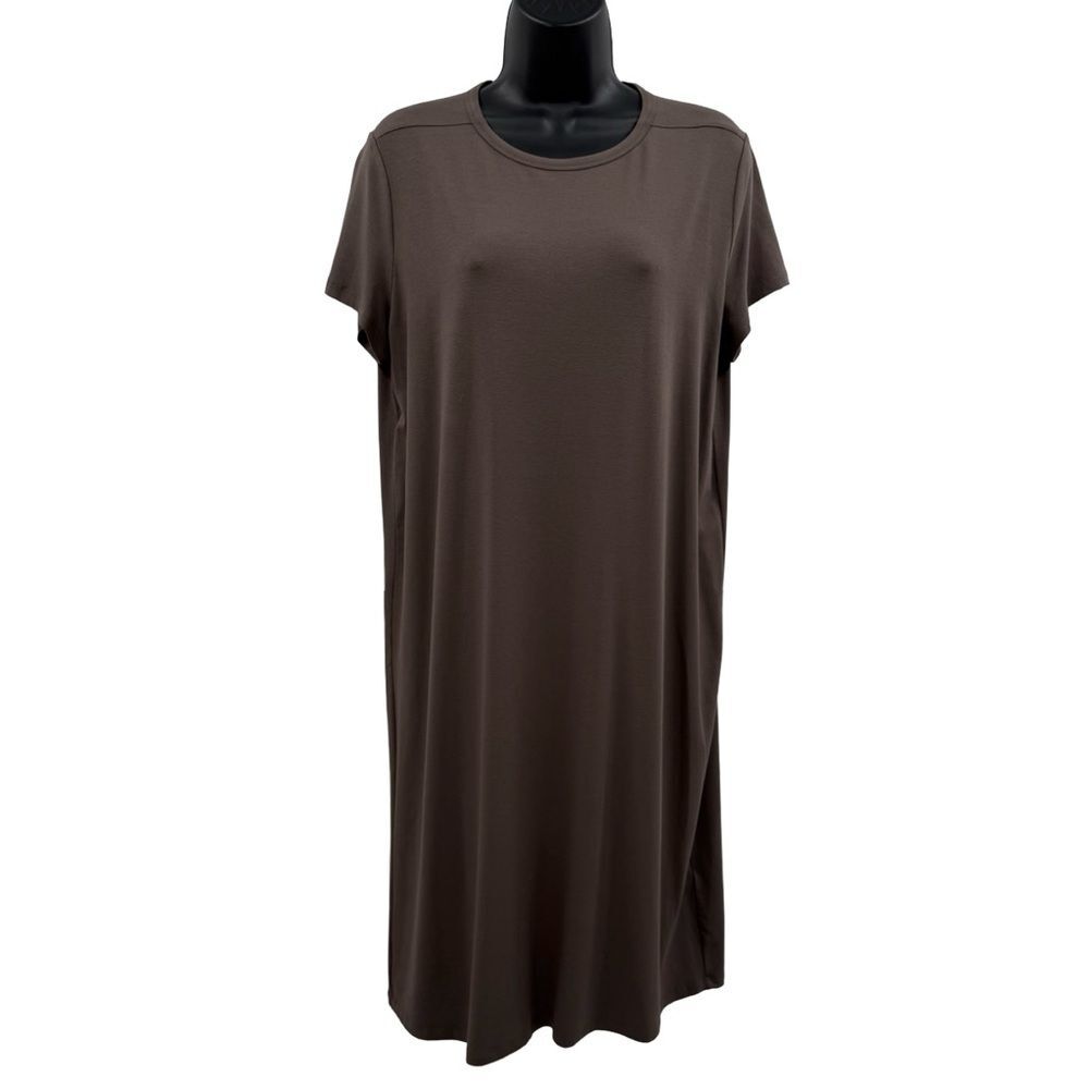 NWT Eileen Fisher Viscose Jersey Short Sleeve Midi Dress in Rye | Medium